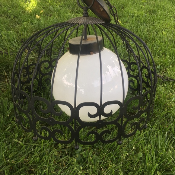 Set of 2 Vintage Cage Globe Mid Century Hanging Light Black - Picture 4 of 8